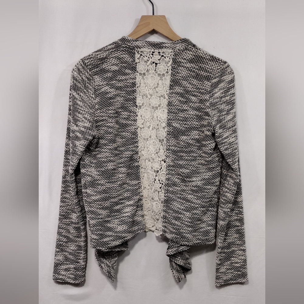 Forever 21 Mixed Media Lace Cardigan Women's M Gray White Bobo Retro 90s Y2K